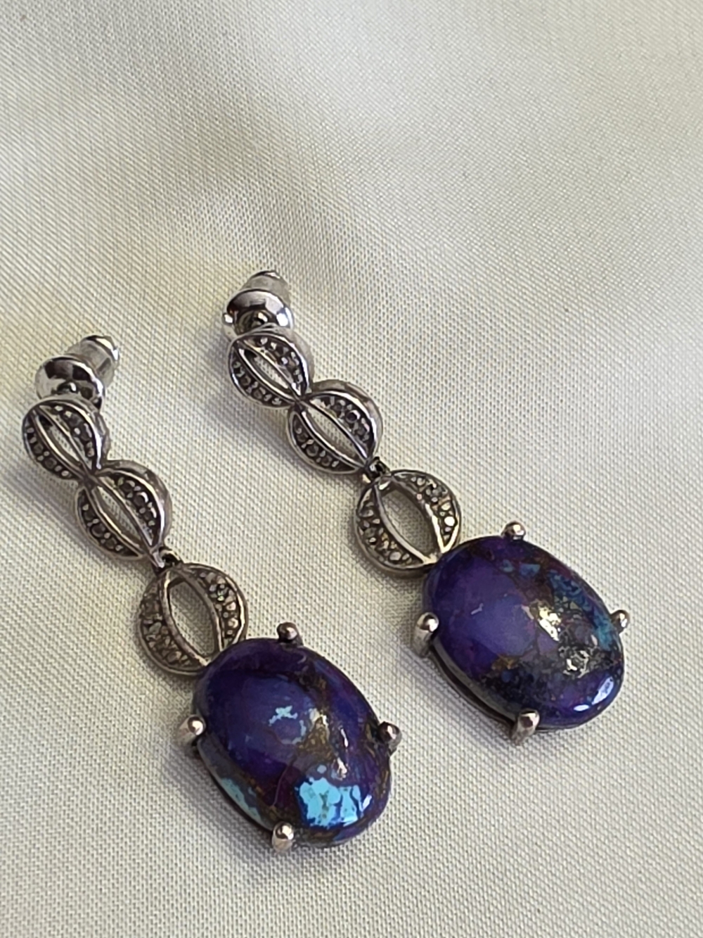 Mojave Purple Turquoise Opal Drop Earrings In Sterling Silver
